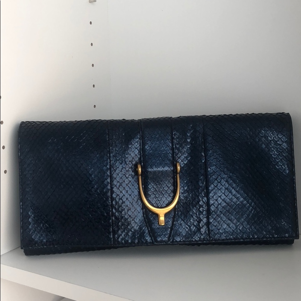 Authentic Gucci Soft Stirrup Python Clutch Large - image 1